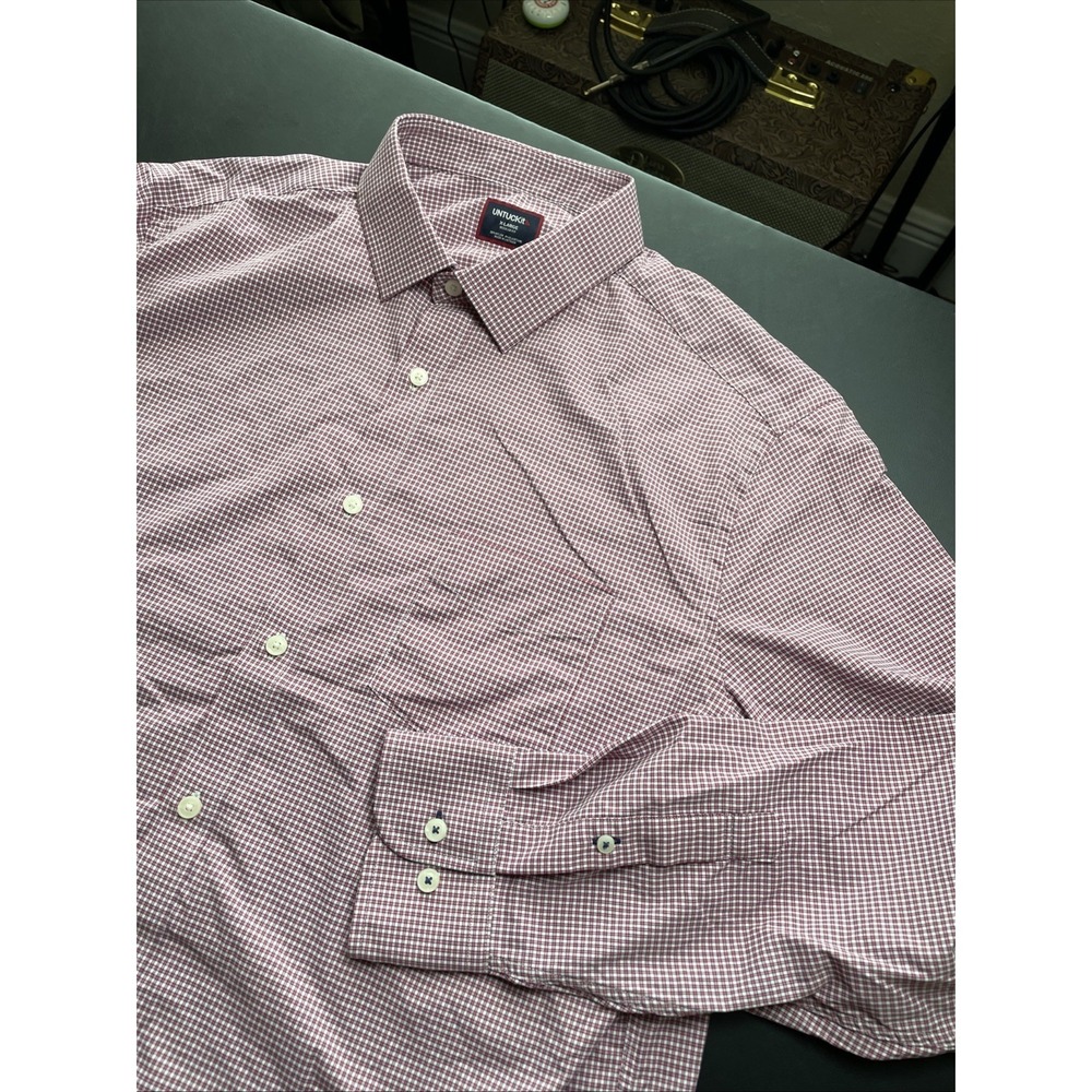 UNTUCKit Mens LAFIOR Red White Micro Check Regular Fit Shirt XL 42211 Fall 2025
